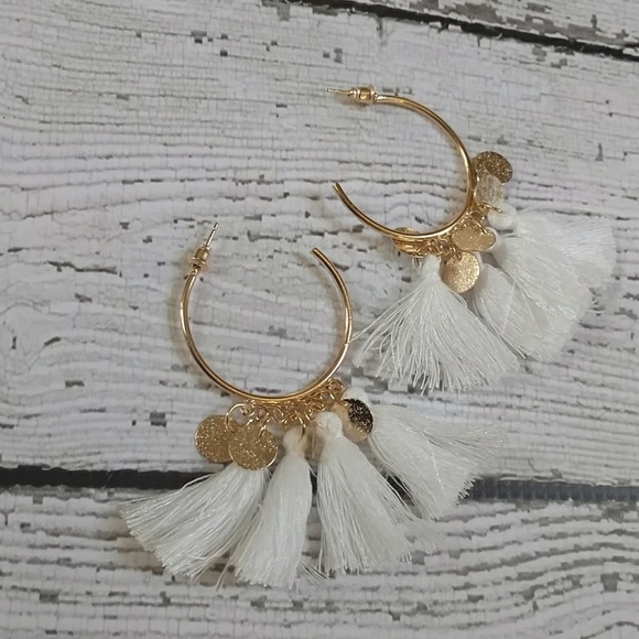 Trendy Hoop Tassel Earrings - Picture 3 of 4